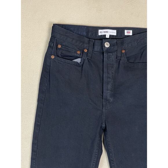 RE/DONE Originals Jeans Womens 26 Black High Rise Ankle Crop Raw Hem Button Fly - Picture 2 of 14